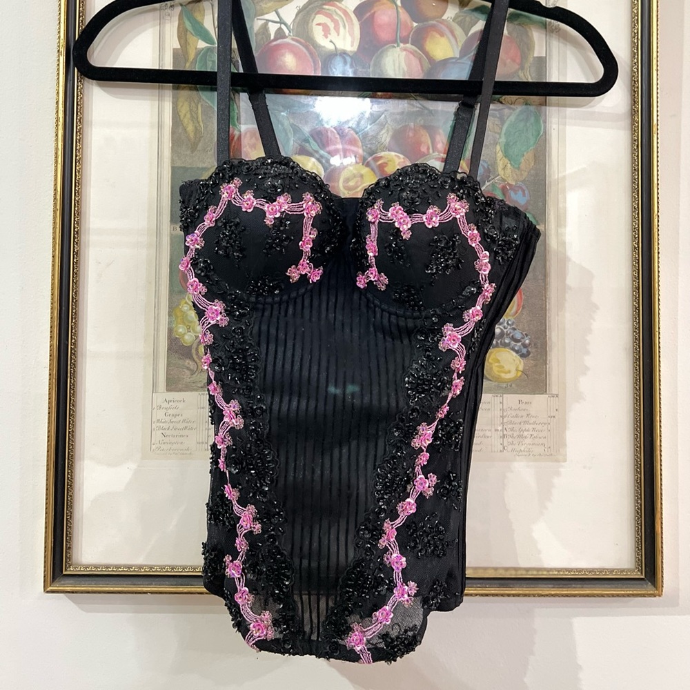 Marciano Black Pink Sequin Corset Bustier 34 B